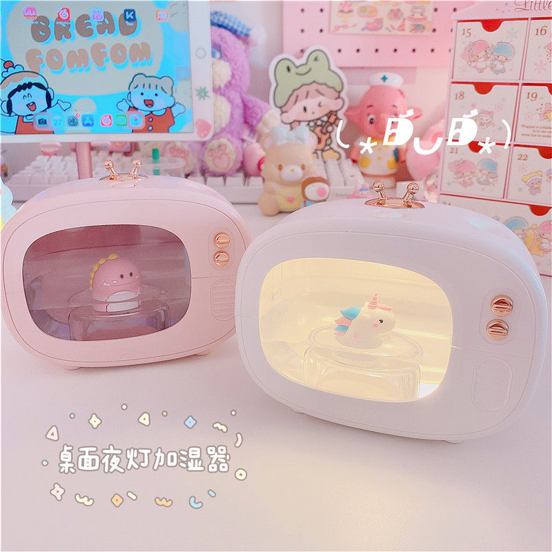 Cute unicorn TV shape night light humidifier student dormitory air hydration dinosaur girl heart gift