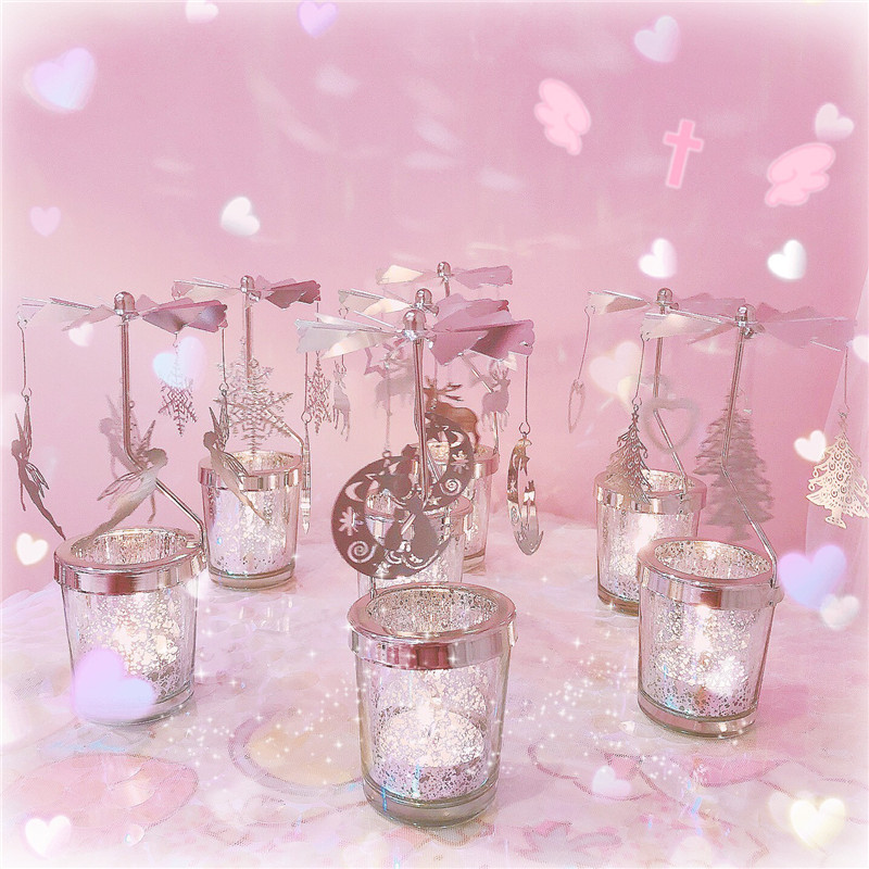 ~Dream Snowflake Cup Transfer Candle Holder Luna Cat Windmill Girl Heart Rotating Romantic Candle Holder Christmas Gift