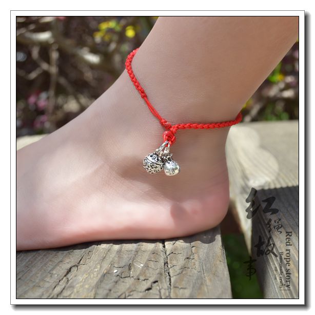 Tiếng chuông cung điện không phai gió xưa sẽ dệt vòng dây thừng chân nam sinh đôi may mắn dây đỏ vòng chân ác quỷ - Vòng chân vòng chân bạc tây tạng