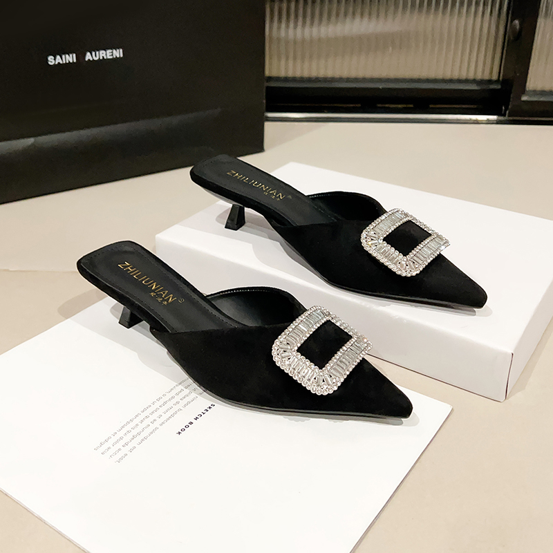 Pointed-Toe Half-Slippers for Women, Summer 2026 New Style, Thin-Heeled High Heels, Women's Closed-Toe Sandals Without Back Straps