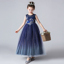 Girl princess dress blue dress long dress little girl foreign style small host Big Boy piano performance costume children dress