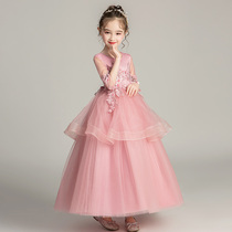 Girls dress Long dress Childrens puff yarn host high-end big child piano performance suit Violin wedding dress Flower girl