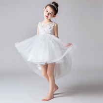 Girl princess dress puffy gauze white childrens dress little girl birthday host costume piano performance uniform
