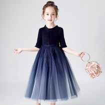 Girls Princess Dress Flower Children Childrens Dress Blue Violin Piano Performance Dress Playing Wedding Little Girl Long