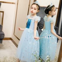 Girls Elsa princess dress frozen 2021 new summer short sleeve dress elsa Aisha skirt june 1