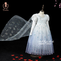 Girls Autumn 2021 New Aisha white gauze dress high-end dress long dress children ice snow jumpsuit