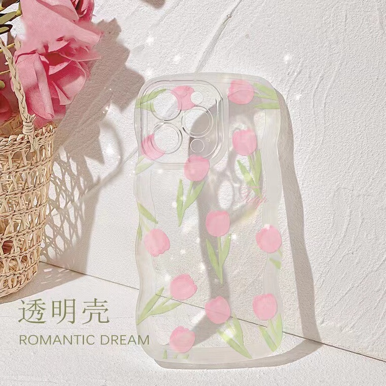 Girls Pink Flower Chic Wavy Silicone TPU S23, S23 Plus, S23 Ultra, S22, S22 Plus, S22 Ultra, Note 20, Note 20 Ultra Samsung