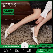 Shasha Su Chunqiu new retro fashion pointed mid-heeled women all cowhide kitten and Mary Jane single shoes