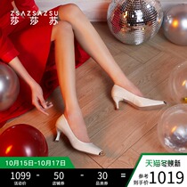 Shasha Su small iron head 2021 spring and summer New Square head stiletto womens single shoes in the design sense of niche temperament