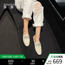 Sasasu 2021 Spring Summer New Fashion Bag head slippers wear female sheepskin comfortable flat Muller shoes