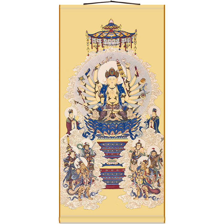 Zhunti Bodhisattva Buddha statue painting Seven-legged Buddha mother portrait Buddha hall Buddha niche silk cloth material scroll hanging painting decorative painting