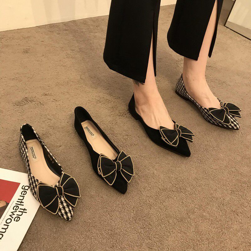 Pointy flat bottom bag Shoe female gig 100 hitch butterfly knot temperament shallow soft bottom shoes fairy shoes gentle wind shoes