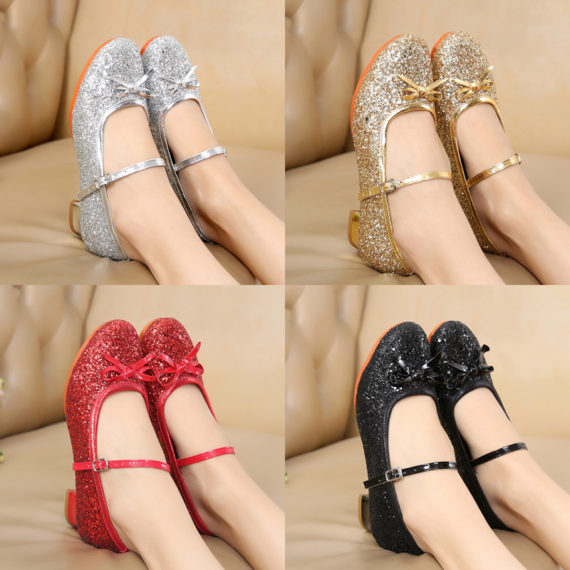 Autumn Winter Silver Girls Latin dance shoes Children girls dance shoes Soft bottom Princess High heel performance beginners