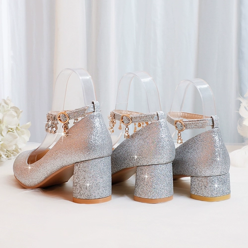 Платье, серебряная обувь для школьников для принцессы, пианино на высоком каблуке, размер, для подружки невесты