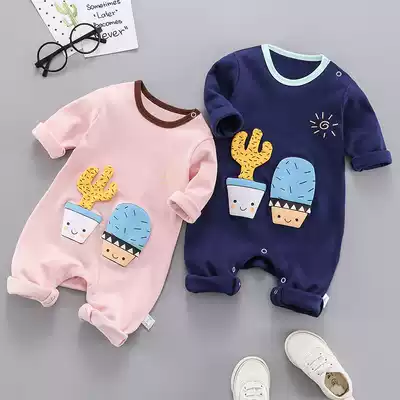 Korean children's clothing baby jumpsuit cotton spring and autumn newborn pajamas air conditioning clothing for men and women Baby long sleeve climbing clothing
