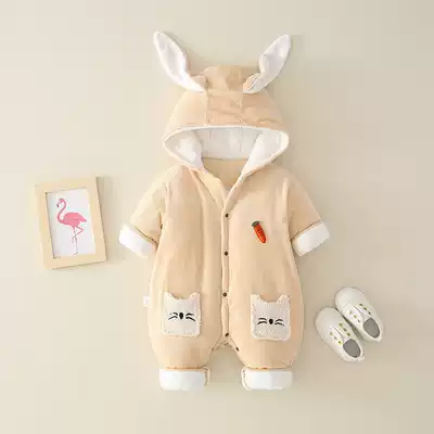 Korean children's clothing newborn baby jumpsuit Autumn and winter pure cotton thickened warm cotton clothes baby cartoon cute climbing clothes
