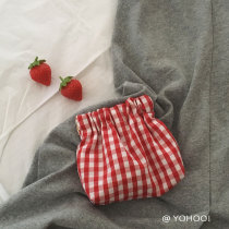 YOHOO ins day and illustration cute red plaid coin purse bag coin storage bag girl short card bag