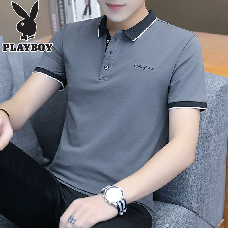 Playboy polo áo sơ mi nam tay ngắn mùa hè nam tự tu Paul Xu hướng Hàn Quốc ve áo T-shirt nam áo từ bi - Áo phông ngắn