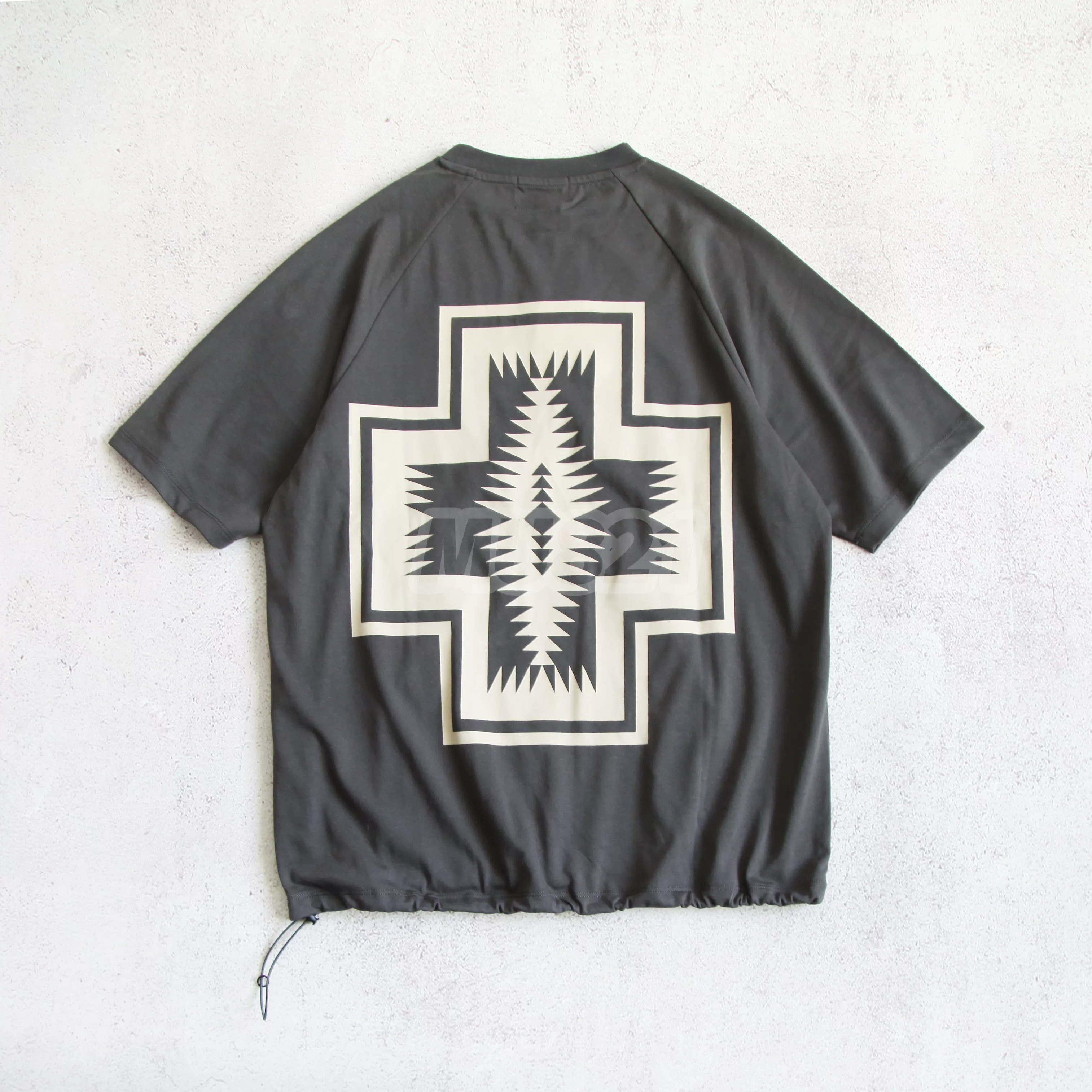 MU821 spot PENDLETON BEAMS special-note ethnic style cross printed drawstring rag-sleeved short-sleeved T-shirt