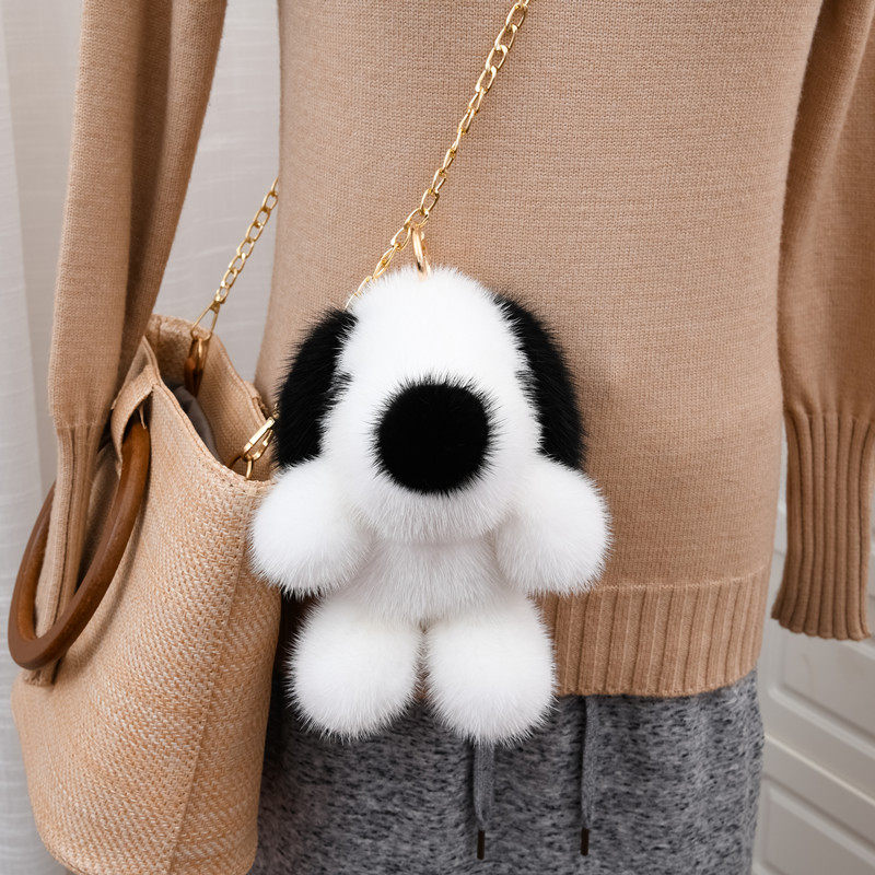 新品貂毛狗狗包挂件可爱汽车钥匙扣卡通生肖狗狗皮草挂饰女详情3