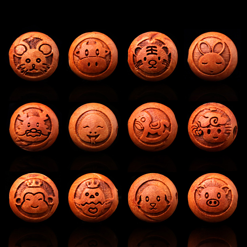 DIY handmade beads accessories peach wood dragon pattern mountain peach kernel carving 12 12 Zodiac Zodiac children's hand rope