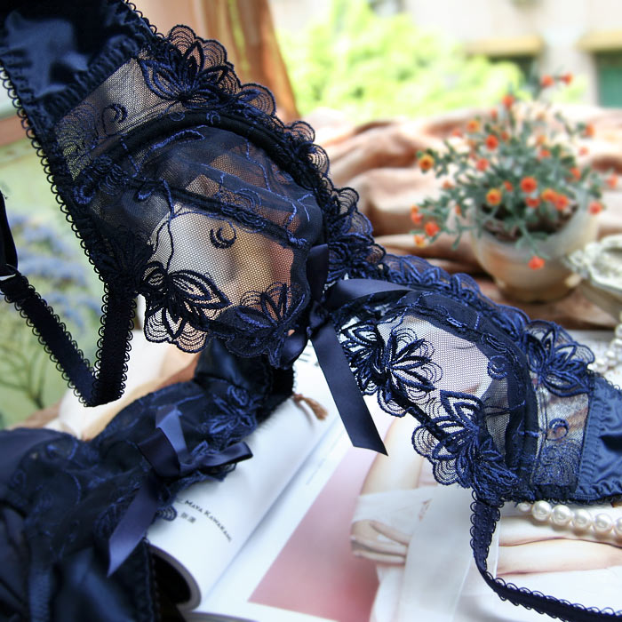 European and American big breasts show small bra mesh transparent anti-sag girl sexy lace large size ultra-thin underwear female summer