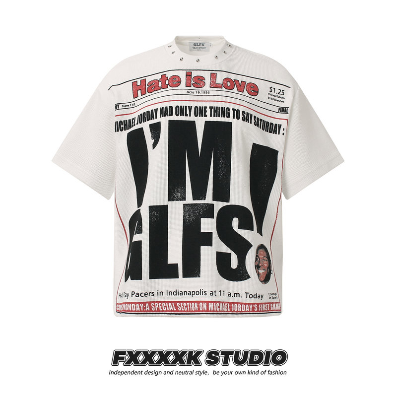 Fxk Original High Street Rivet Design European and American Hip-Hop Street Letter Graffiti Loose Short-Sleeved T-Shirt Top Half-Sleeve