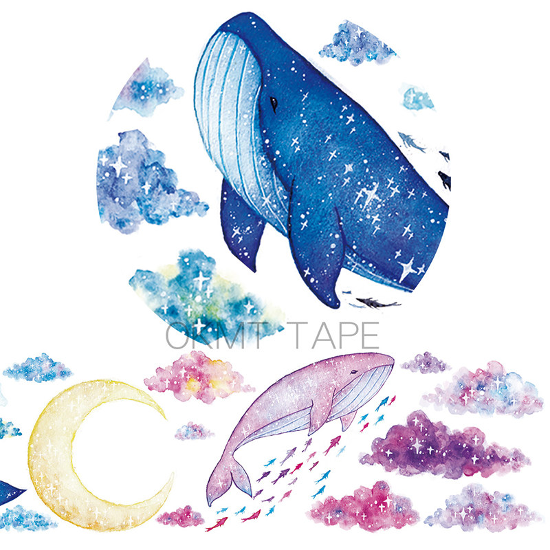 New seven-day original handbooks cloud and paper adhesive tape Whale sky Decorative Paper Tape Ultra-wide Ledger Perimeter