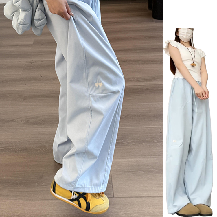 American-Style Casual Blue Embroidered Sweatpants for Women, Summer 2026 New Slim-Fit Drapey Loose Jogger Cargo Pants American-Style Casual Blue Embroidered Sweatpants for Women, Summer 2026 New Slim-Fit Drapey Loose Jogger Cargo Pants