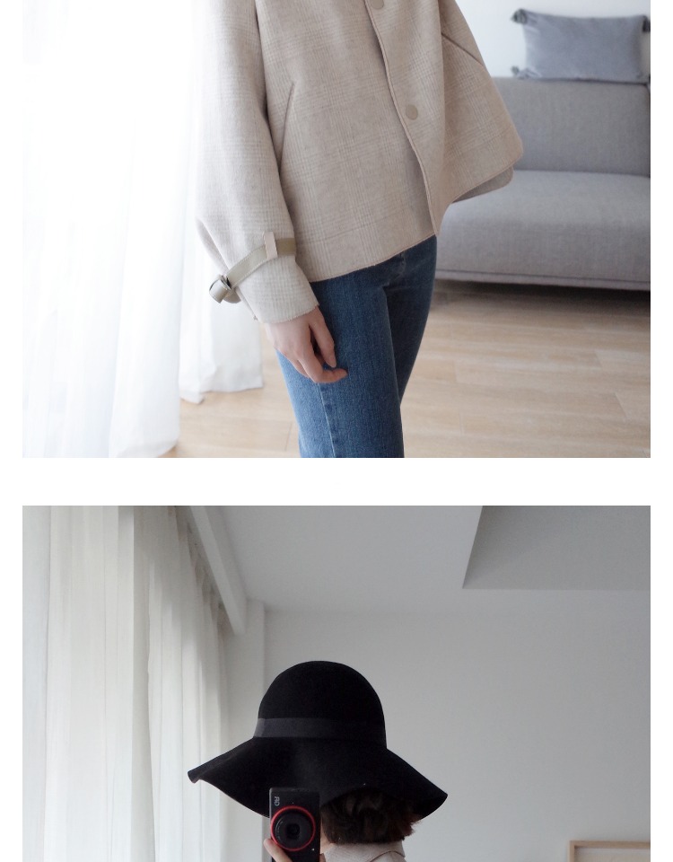 Tuyên truyền mùa thu và mùa đông Hàn Quốc retro cổ áo len len áo khoác ngắn hai mặt cashmere kẻ sọc áo khoác len - Accentuated eo áo áo khoác dạ dài nữ