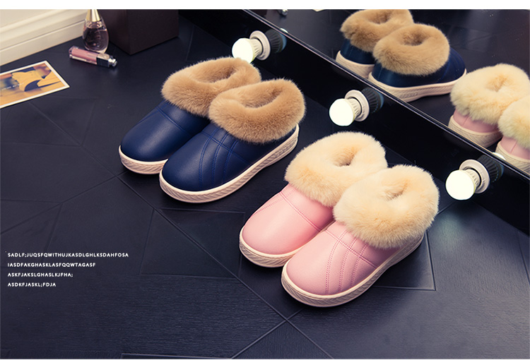 Dép cotton mùa thu và mùa đông nam và nữ với một đôi nhà ở nhà không thấm nước ấm áp không trơn trượt dày đế len mùa đông dép mang trong nhà