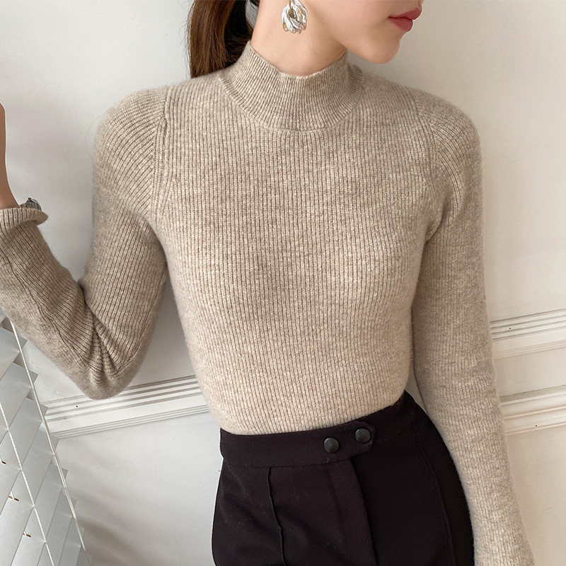 Minimalist classic stitch cardiovert woman half high collar jacket head sweatshirt autumn winter new body hitch undershirt polo blouses