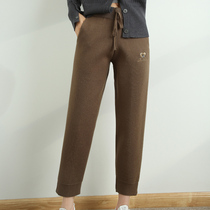 womens long leg pants casual sports pants wool embroidery autumn winter new harem sweatpants small straight slim fit all match
