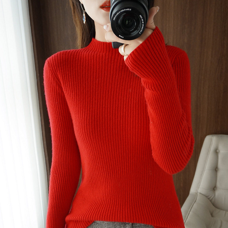 2021 new semi-high-collar undershirt female autumn and winter workout with a hashimi sweater with a thin drawing of a knitted sweatshirt
