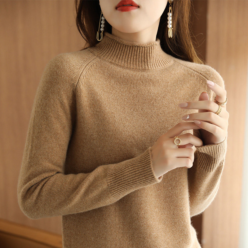 Minimalist Ocean style Autumn Winter Thickening half high collar curl jacket Head sweater pure color Short Loose Knit Undershirt