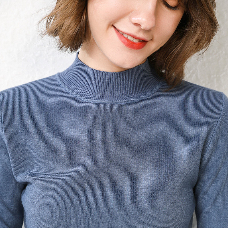 2019 autumn and winter new semi-turtleneck women's sweater short pullover slim knitwear Net red interior long sleeve suit