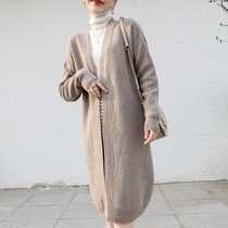 Temperament long external hitch cardiovert cardiovert cardiovert spring autumn and winter sweater coat with lazy wind sweatshirt long outside lap