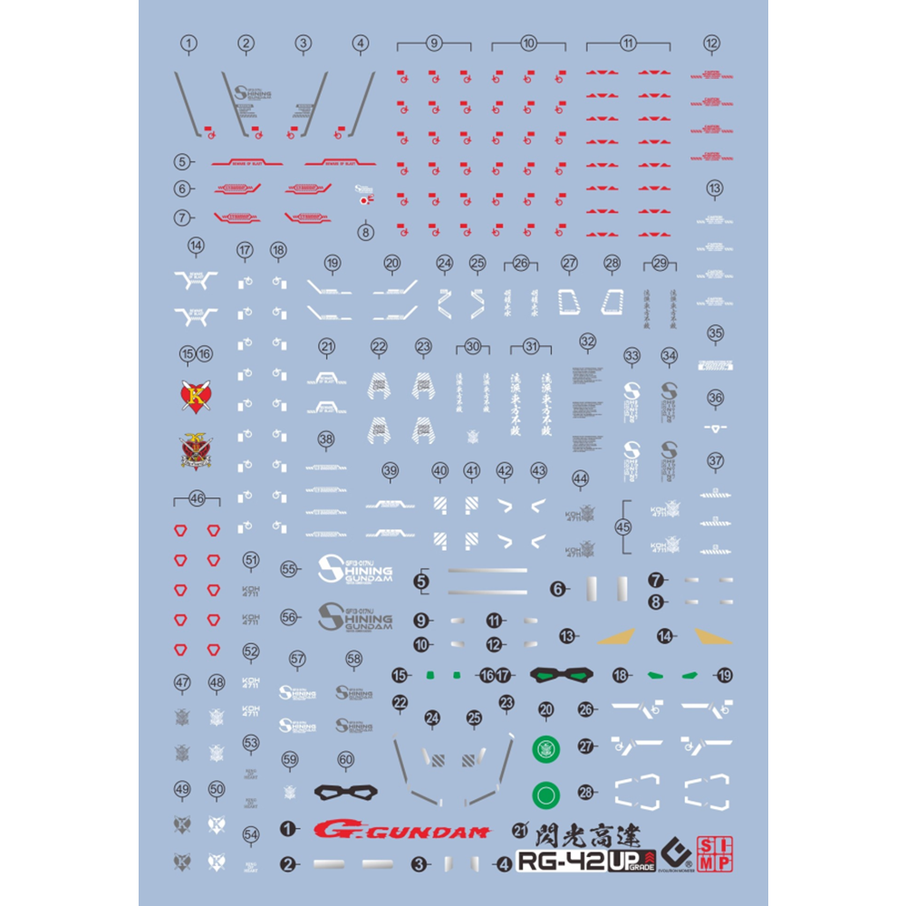 【EVO】 RG 1:144 GF13-017NJ Flash Gundam/Domon Kashu/Budouden. Fluorescent water sticker