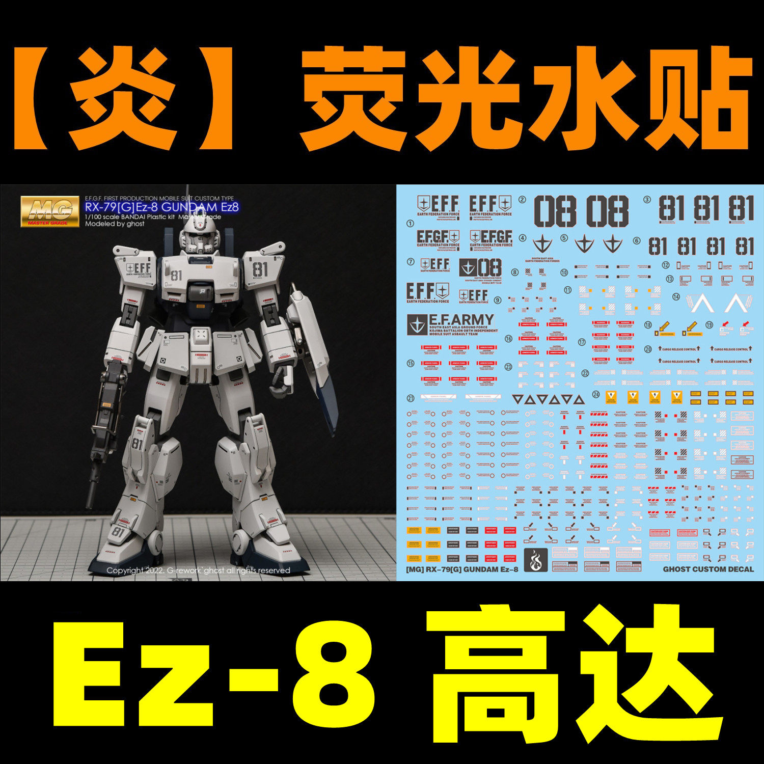 (inflammatory) MG 1:100 RX-79G] Ez-8 up to (08MS squad) GHOST version of fluorescent water sticker-Taobao