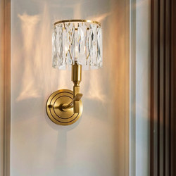 American All-Copper Crystal Wall Lamp Single and Double-Head Living Room Background Wall Nordic Bedroom Bedside Zhongshan Lamps Factory Direct Sales