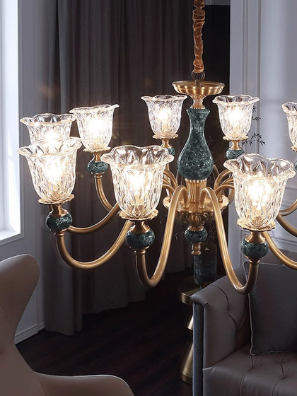 American light luxury chandelier, all-copper living room lamp, modern retro ceramic lamp, restaurant bedroom lamp, Zhongshan factory direct sales