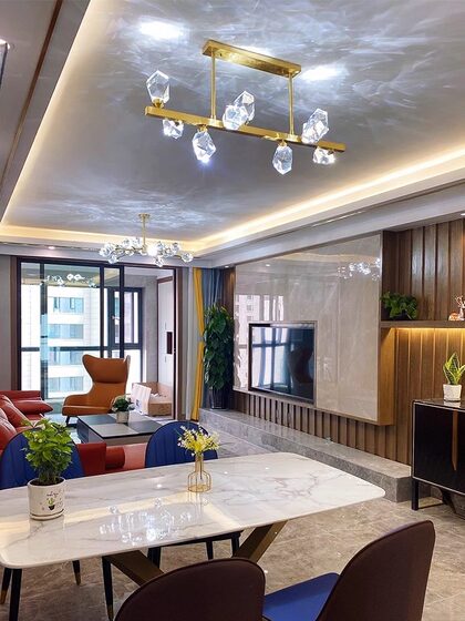 Nordic Crystal Chandelier All Copper Light Luxury Living Room Lamp Dining Room Bedroom Internet Celebrity Molecule Lamp Zhongshan Lamp Manufacturer Direct