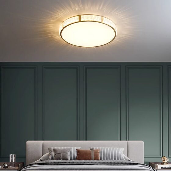 All-Copper Light Luxury Bedroom Ceiling Light, Nordic Modern Room Light, Ultra-Thin Round Balcony Light, Direct Sales from Zhongshan Lighting Manufacturer