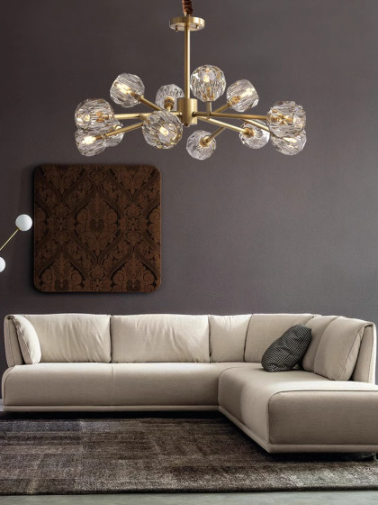 Nordic Light Luxury Crystal Chandelier Molecular Living Room Lamp Post-Modern 2024 New Model All-Copper Lighting Fixtures Direct Sales from Zhongshan Manufacturer