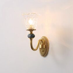American Retro Wall Lamp All-Copper Tv Wall Corridor Aisle European Ceramic Master Bedroom Bedside Lamp Zhongshan Manufacturer