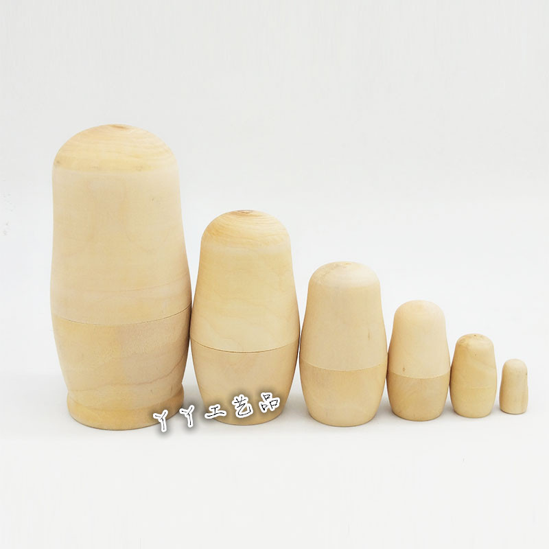 Six-layer white embryo Russian set of dolls high-quality wood blank blank free graffiti air-dried toys kindergarten teaching aids