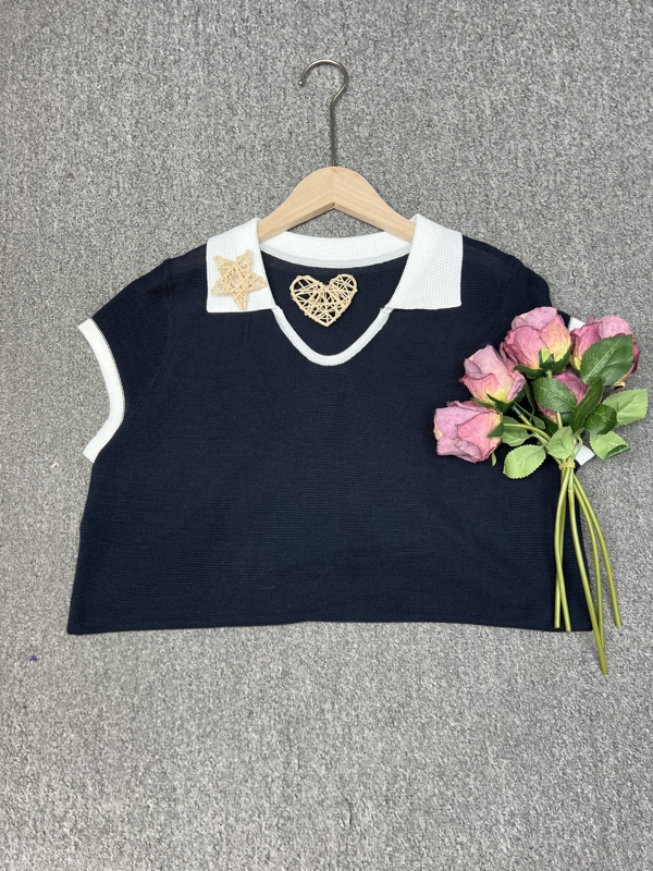 525 Navy Blue Knitted Sweater for Women, New Fashionable and Versatile Knitted Top for Women