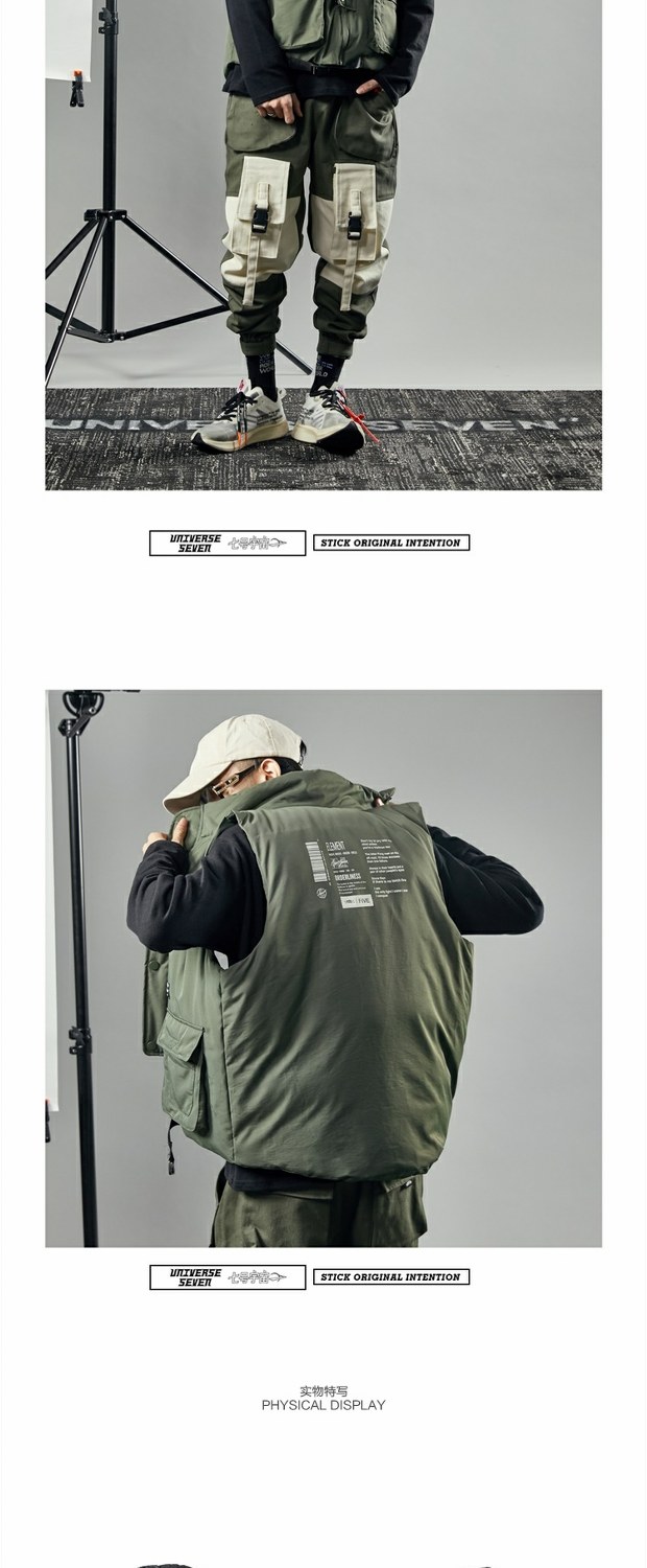 Số 7 vũ trụ mùa đông xu hướng ban đầu thể thao Mỹ in thư đa dụng cụ bông vest vest bông nam áo ba lỗ nam form rộng