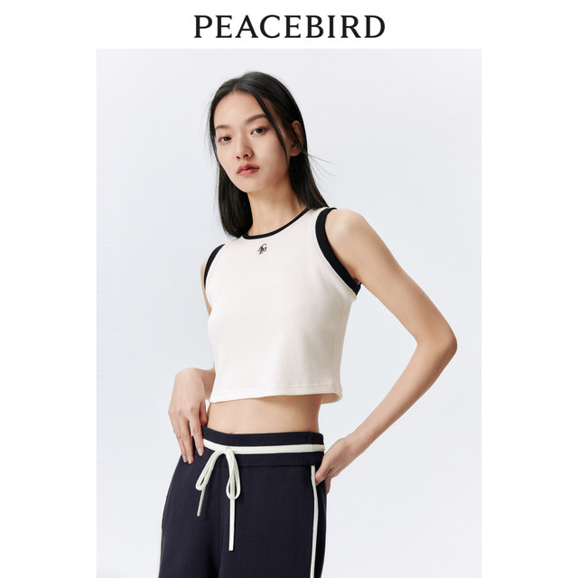 * ເສື້ອກັນໜາວ Peacebird Contrast Color Vest Women's 2024 Spring Casual Vest Slim Short Simple Top trendy