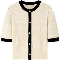 Peacebird Xiaoxiang style short-sleeved sweater for women comfortable breathable and textured 2024 summer wear with high-end edges